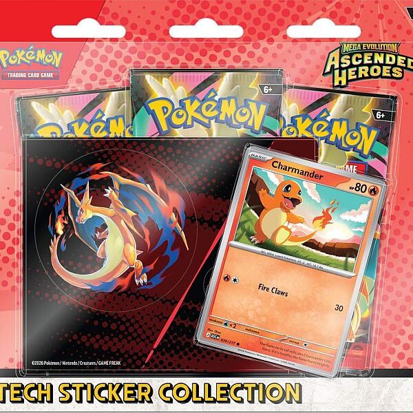 Pokemon Blister Pack - Mega Evolution: Ascended Heroes - Tech Sticker Collection Blister (3 boosters): Charmander