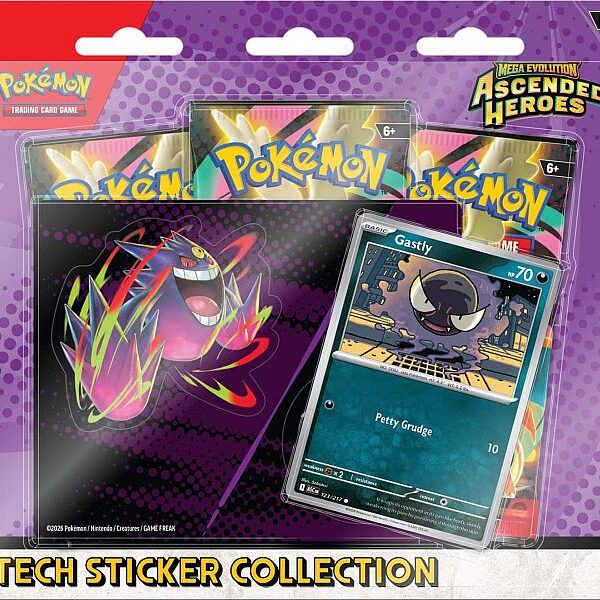 Pokemon Blister Pack - Mega Evolution: Ascended Heroes - Tech Sticker Collection Blister (3 boosters): Gastly